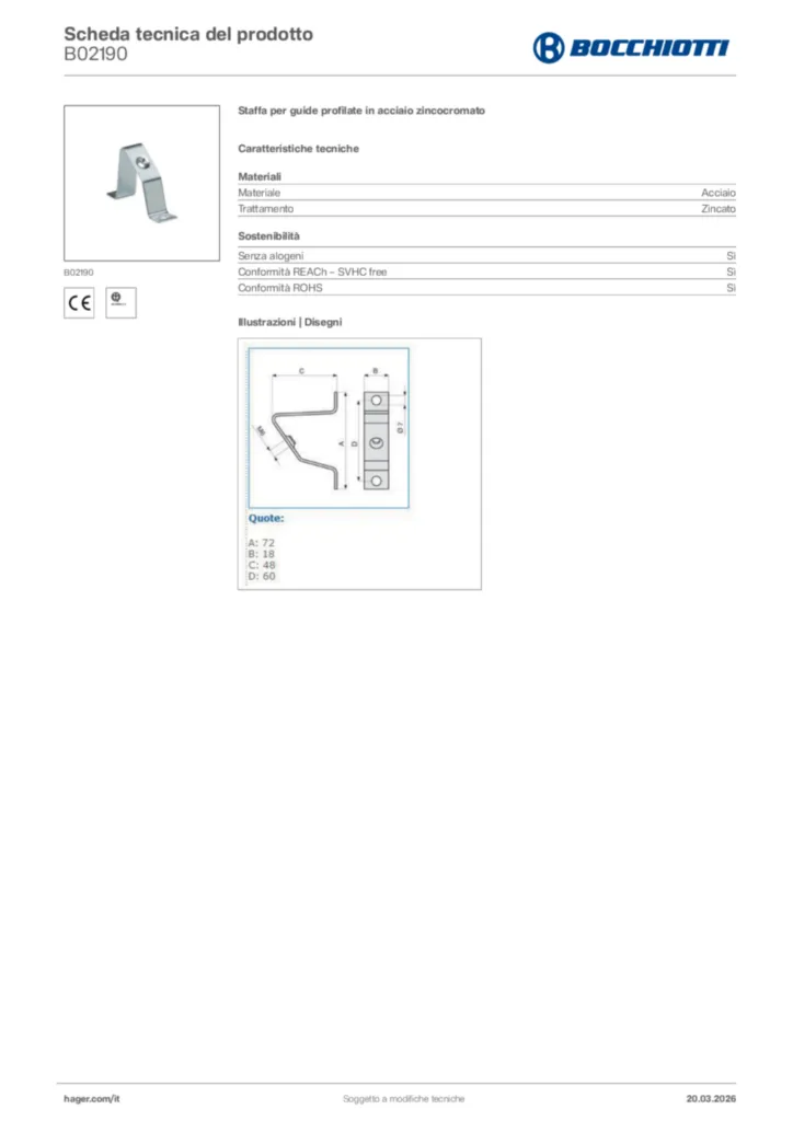Immagine Bocchiotti Scheda tecnica del prodotto B02190 | Hager Italia