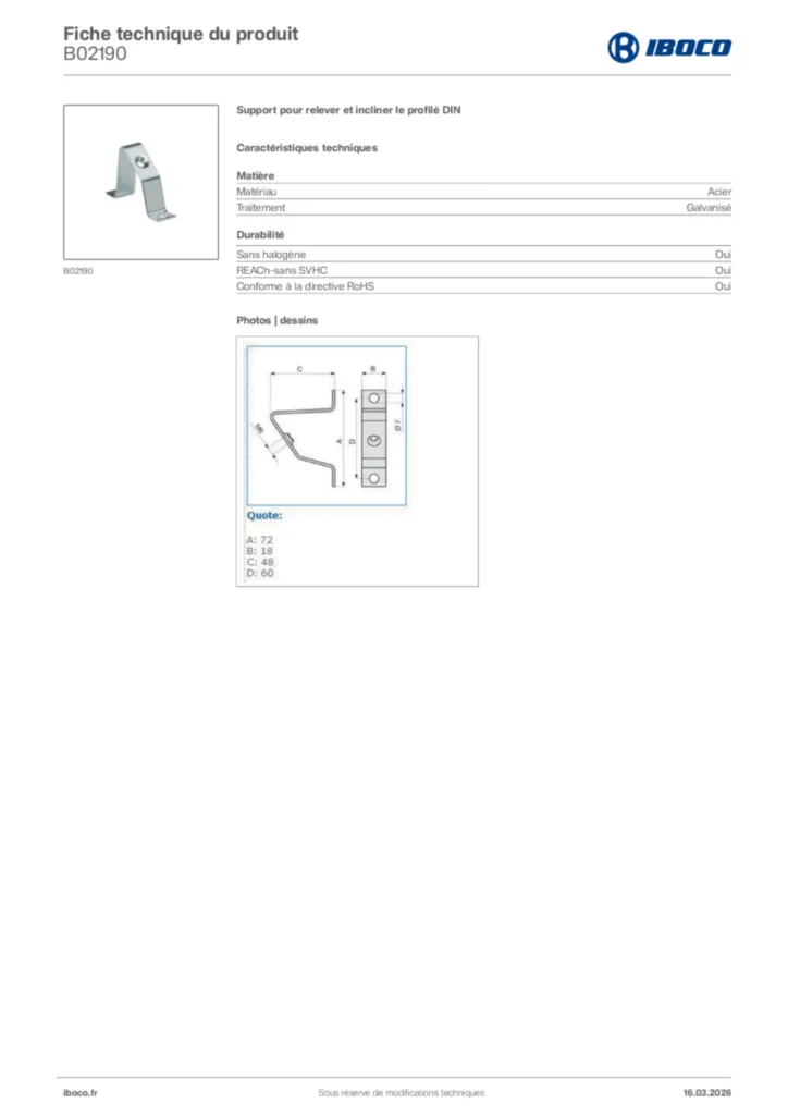 Image Iboco Fiche technique du produit B02190 | Hager France