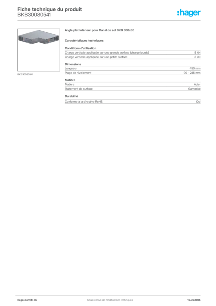 Image Hager Fiche technique du produit BKB30080541 | Hager Suisse