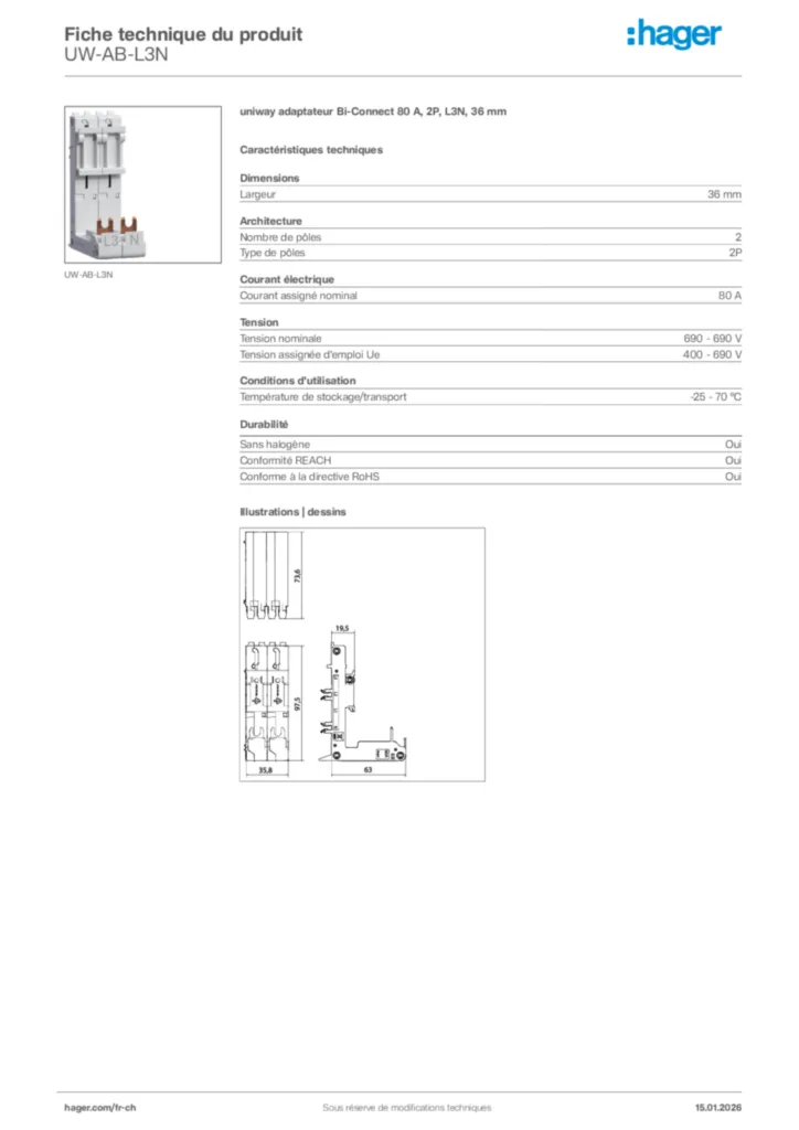 Image Hager Fiche technique du produit UW-AB-L3N | Hager Suisse