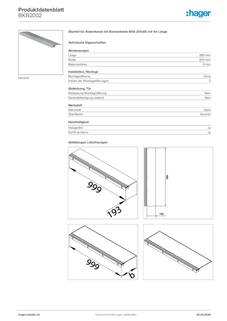 Bild Hager Produktdatenblatt BKB2002 | Hager Schweiz
