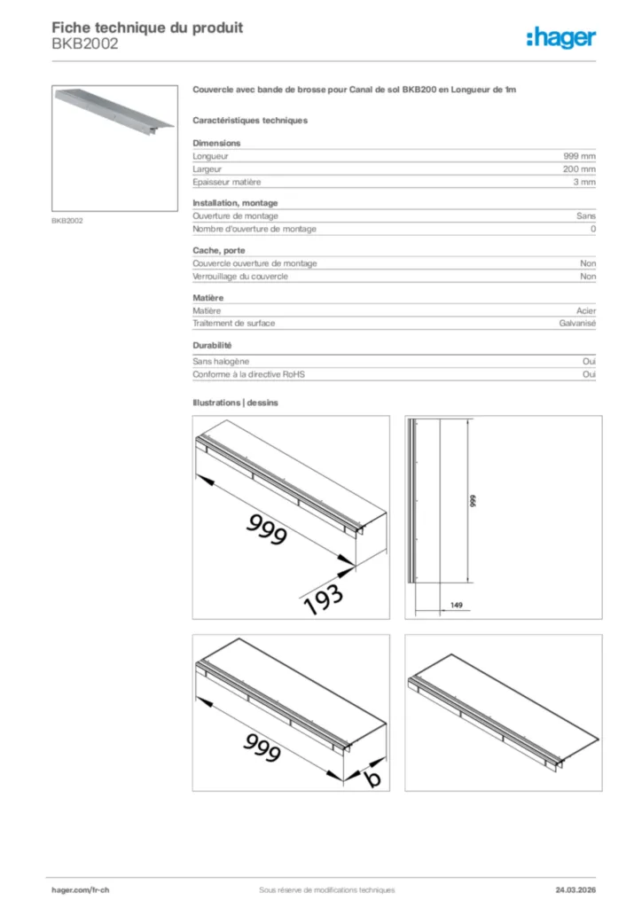 Image Hager Fiche technique du produit BKB2002 | Hager Suisse