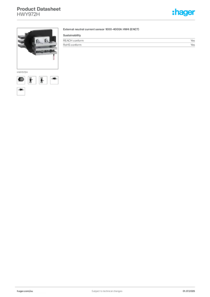 Image Hager Product data sheet HWY972H  | Hager Australia