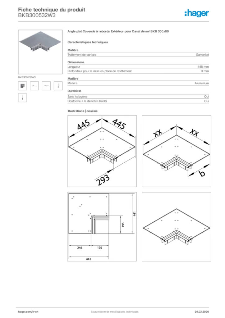 Image Hager Fiche technique du produit BKB300532W3 | Hager Suisse