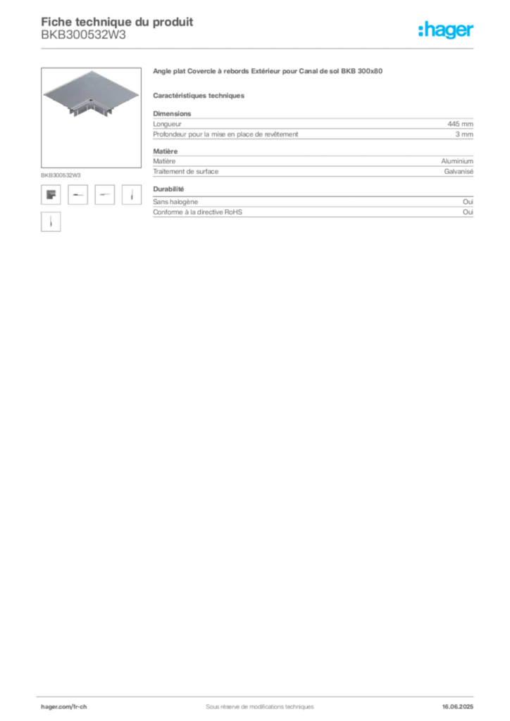 Image Hager Fiche technique du produit BKB300532W3 | Hager Suisse