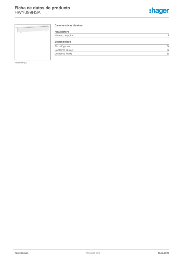 Imagen Hager Ficha de datos de producto HWY099HSA | Hager España