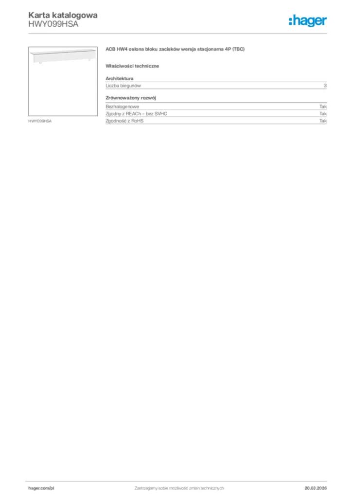 Zdjęcie Hager Karta katalogowa HWY099HSA | Hager Polska