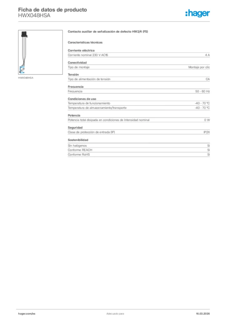 Imagen Hager Ficha de datos de producto HWX048HSA | Hager España