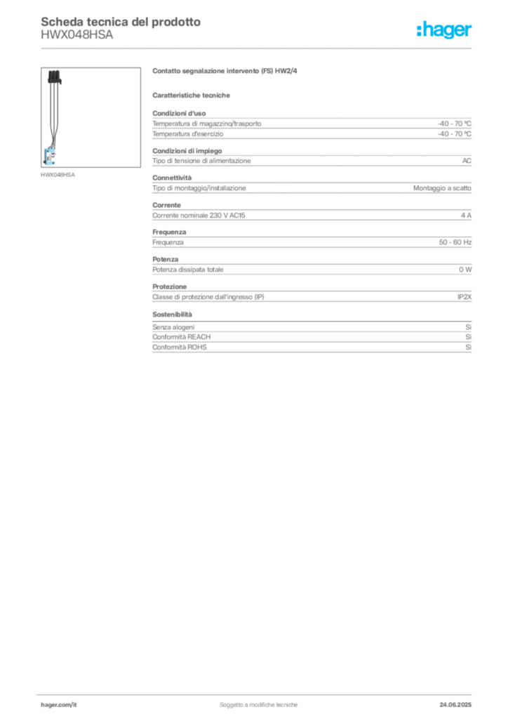 Immagine Hager Scheda tecnica del prodotto HWX048HSA | Hager Italia