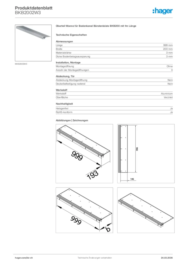 Bild Hager Produktdatenblatt BKB2002W3 | Hager Schweiz