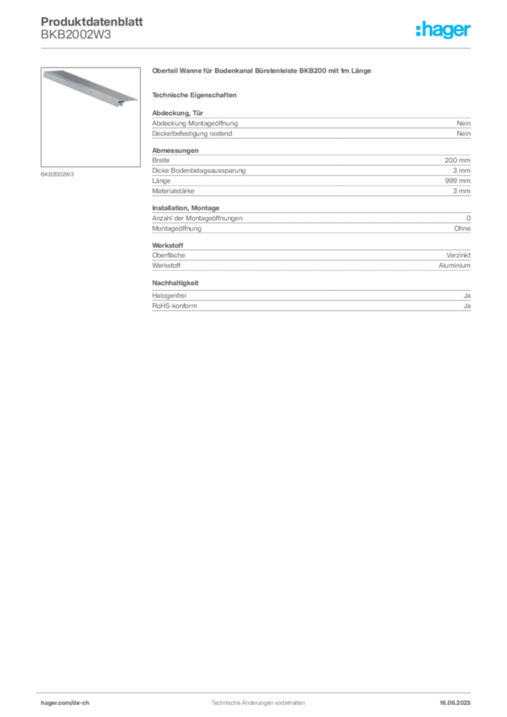 Bild Hager Produktdatenblatt BKB2002W3 | Hager Schweiz