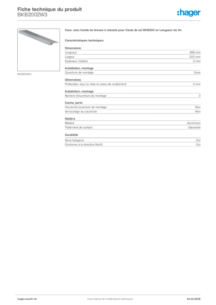 Image Hager Fiche technique du produit BKB2002W3 | Hager Suisse