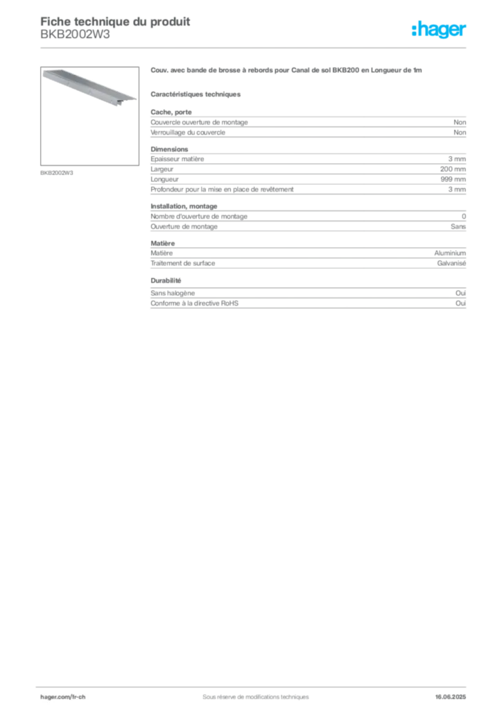 Image Hager Fiche technique du produit BKB2002W3 | Hager Suisse