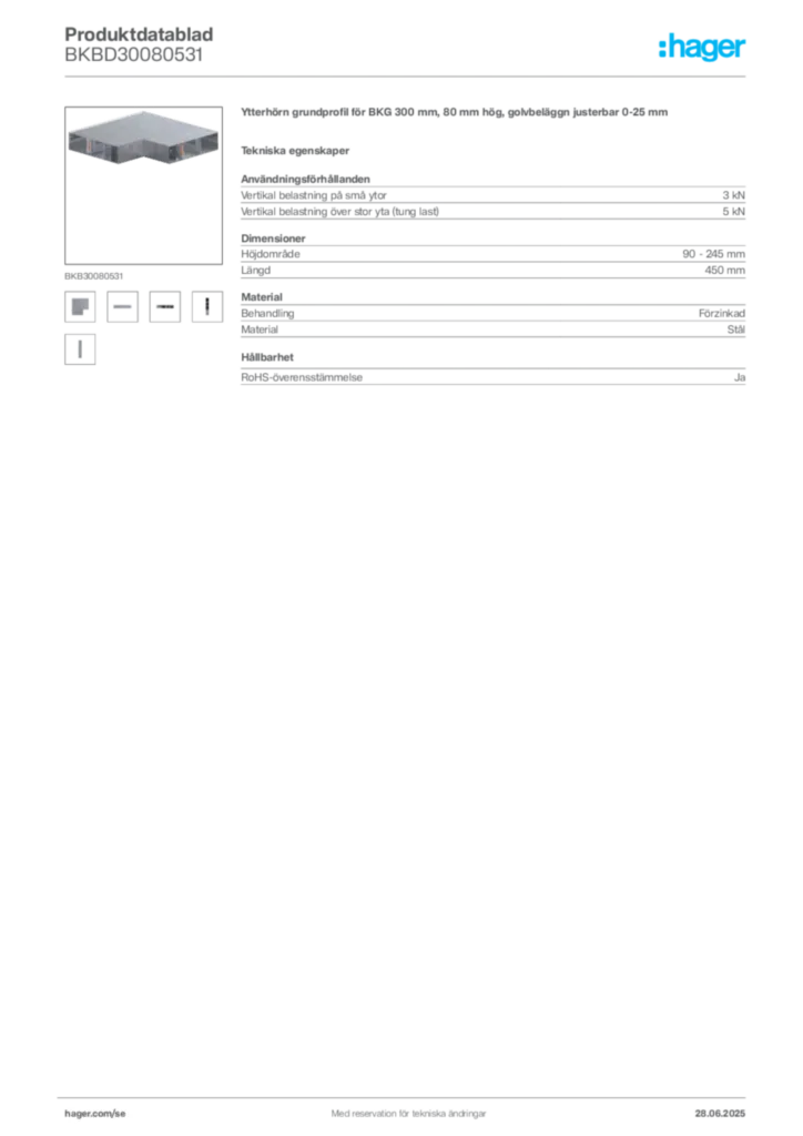 Bild Hager Produktdatablad BKBD30080531 | Hager Sverige