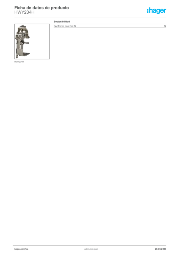 Imagen Hager Ficha de datos de producto HWY234H | Hager España