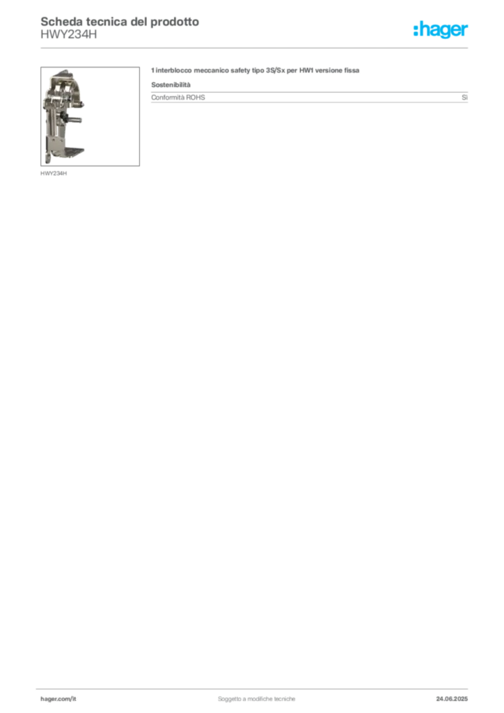 Immagine Hager Scheda tecnica del prodotto HWY234H | Hager Italia