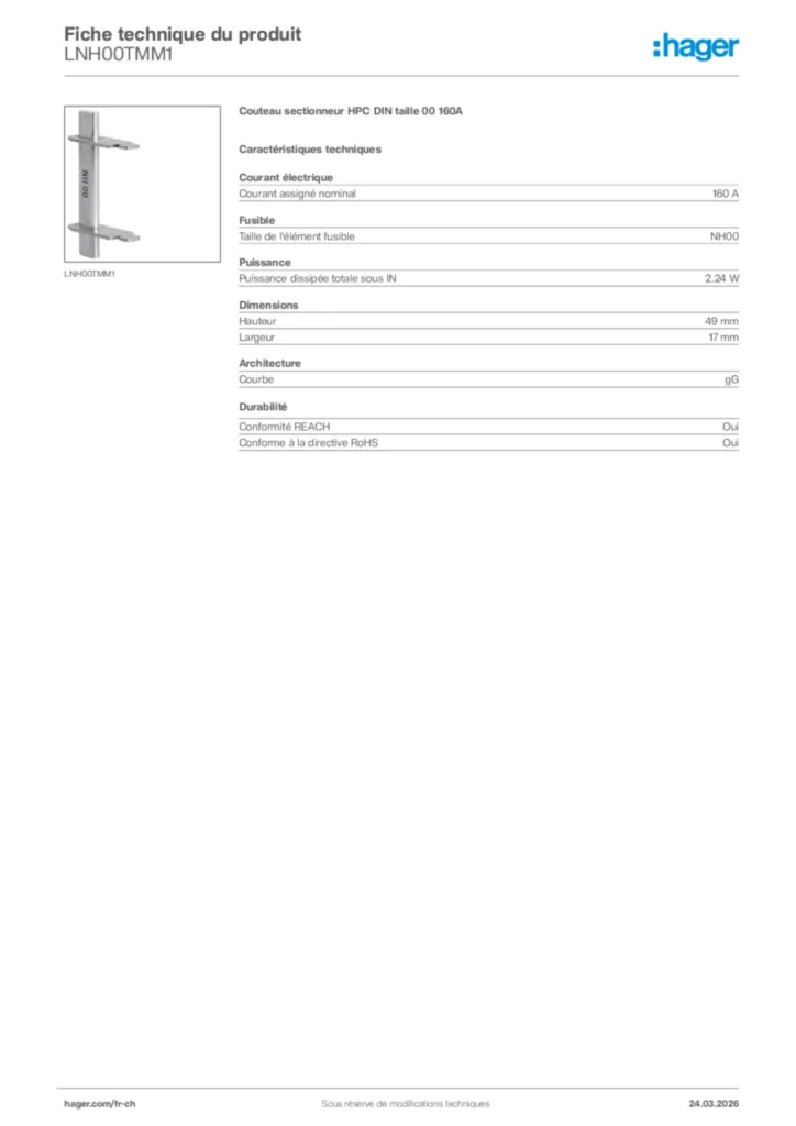 Image Hager Fiche technique du produit LNH00TMM1 | Hager Suisse
