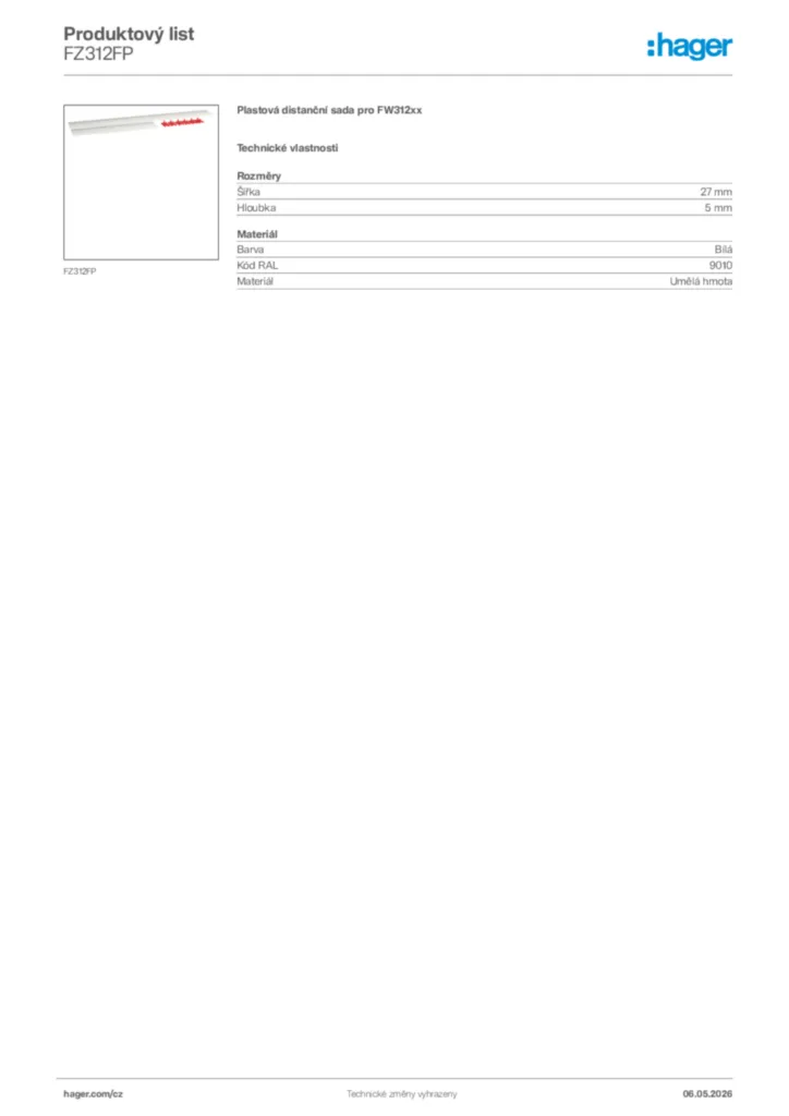 Obrázek Hager Product data sheet FZ312FP | Hager