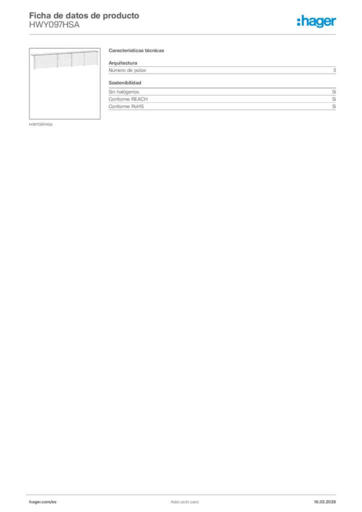 Imagen Hager Ficha de datos de producto HWY097HSA | Hager España