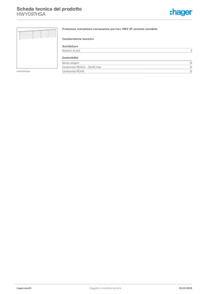 Immagine Hager Scheda tecnica del prodotto HWY097HSA | Hager Italia