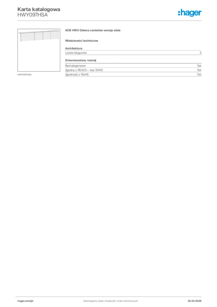Zdjęcie Hager Karta katalogowa HWY097HSA | Hager Polska