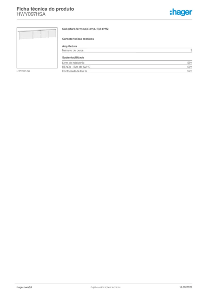 Imagem Hager Ficha técnica do produto HWY097HSA | Hager Portugal