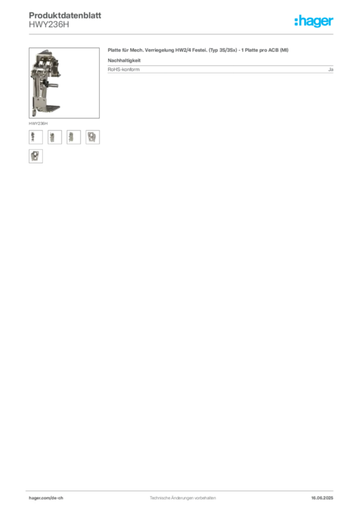 Bild Hager Produktdatenblatt HWY236H | Hager Schweiz