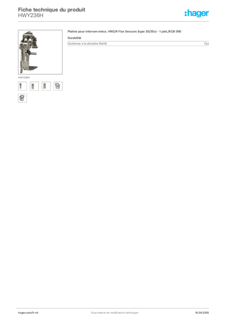 Image Hager Fiche technique du produit HWY236H | Hager Suisse