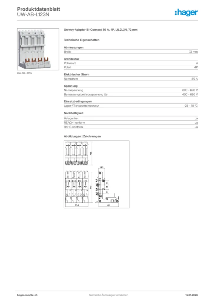 Bild Hager Produktdatenblatt UW-AB-L123N | Hager Schweiz
