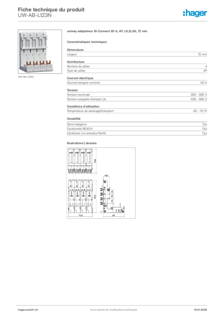 Image Hager Fiche technique du produit UW-AB-L123N | Hager Suisse