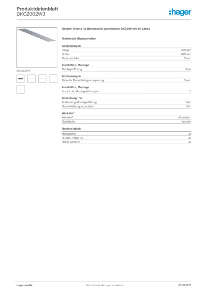 Bild Hager Produktdatenblatt BKG2002W3 | Hager Deutschland