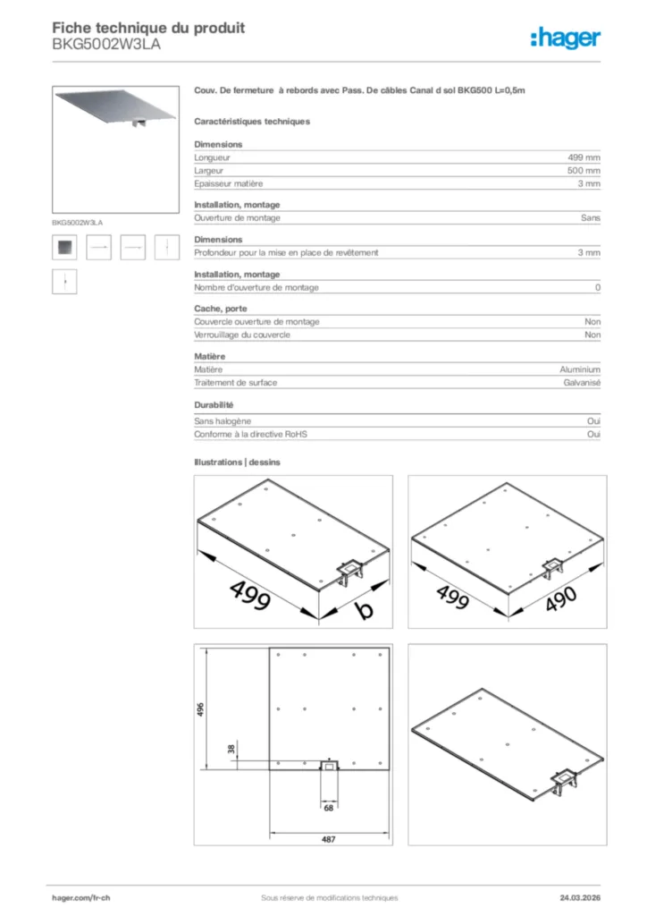 Image Hager Fiche technique du produit BKG5002W3LA | Hager Suisse