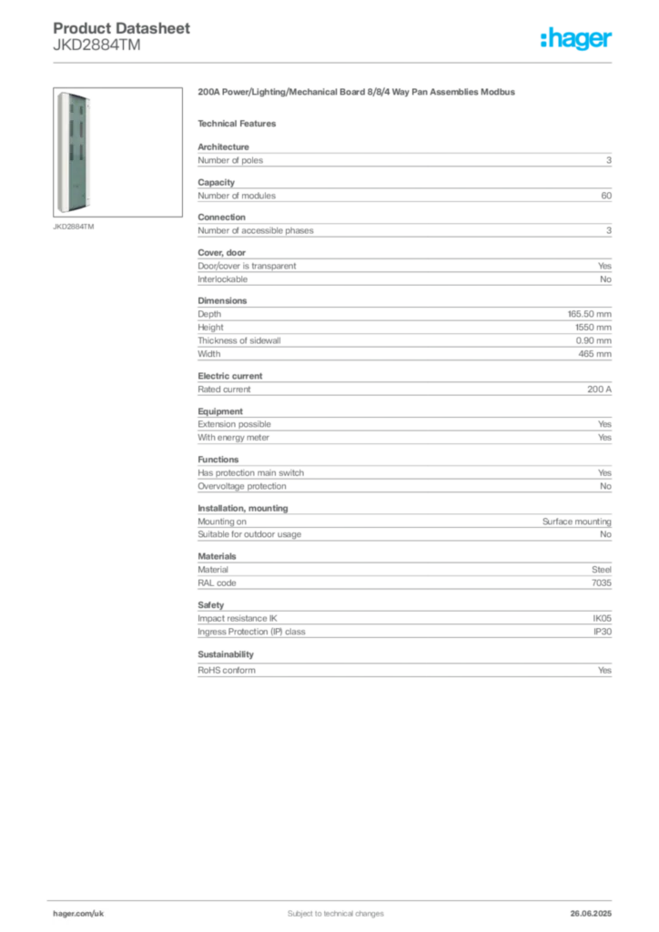 Image Hager Product data sheet JKD2884TM  | Hager