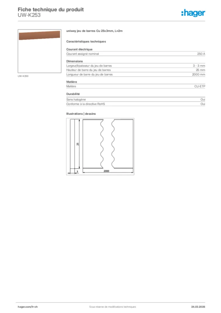 Image Hager Fiche technique du produit UW-K253 | Hager Suisse