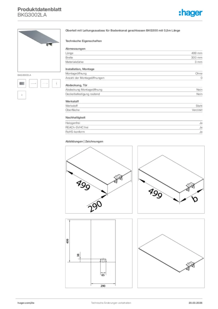 Bild Hager Produktdatenblatt BKG3002LA | Hager Deutschland
