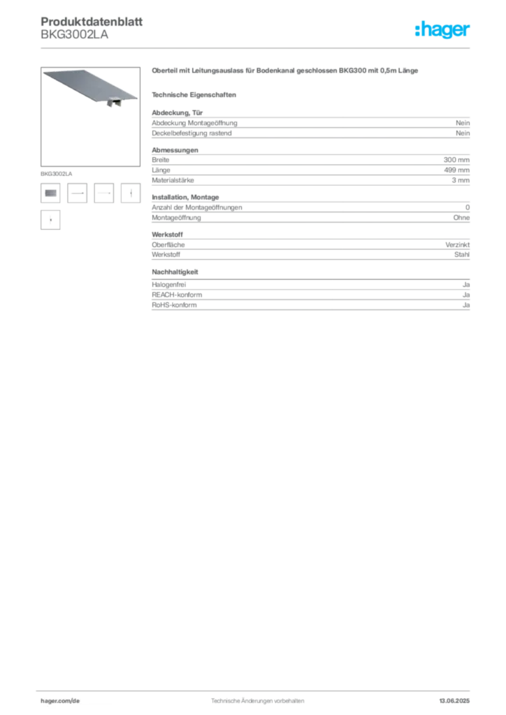 Bild Hager Produktdatenblatt BKG3002LA | Hager Deutschland