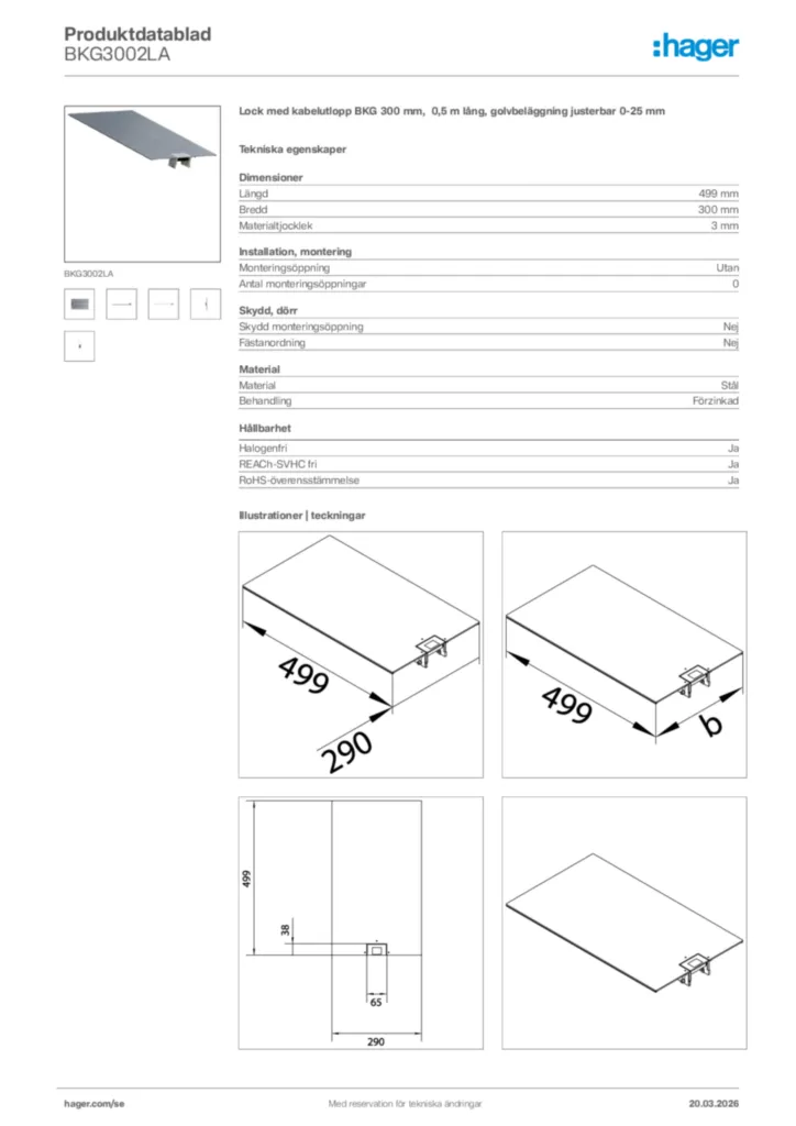Bild Hager Produktdatablad BKG3002LA | Hager Sverige