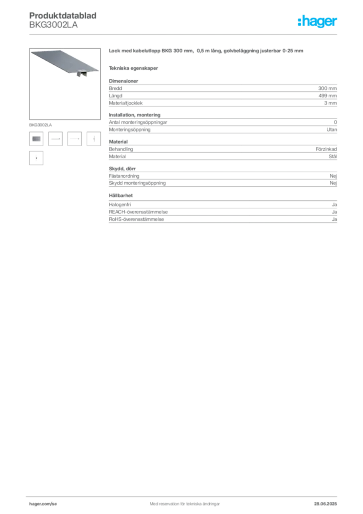 Bild Hager Produktdatablad BKG3002LA | Hager Sverige