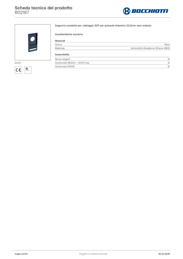 Immagine Bocchiotti Scheda tecnica del prodotto B02187 | Hager Italia