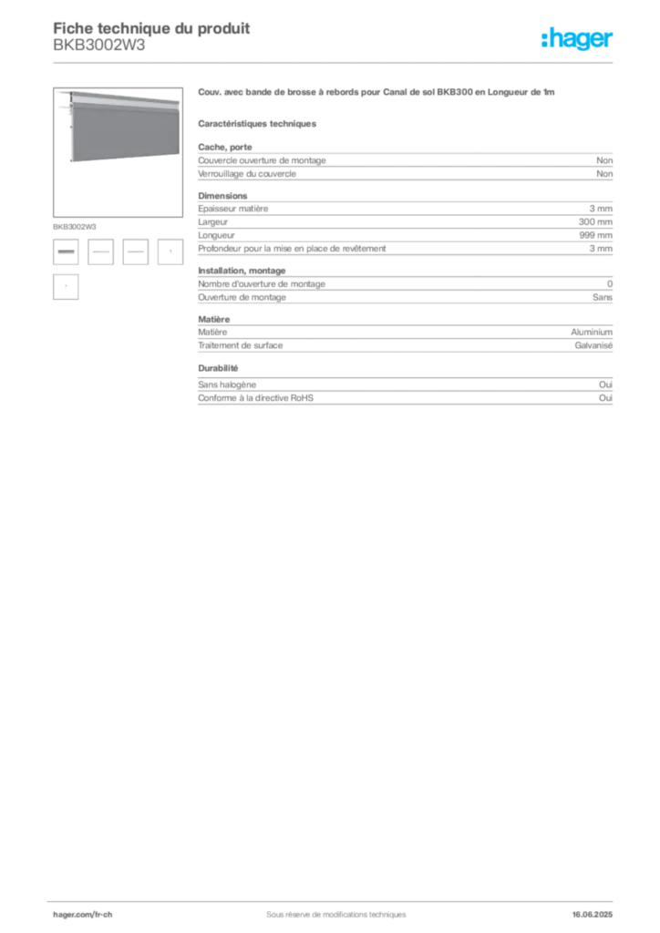 Image Hager Fiche technique du produit BKB3002W3 | Hager Suisse