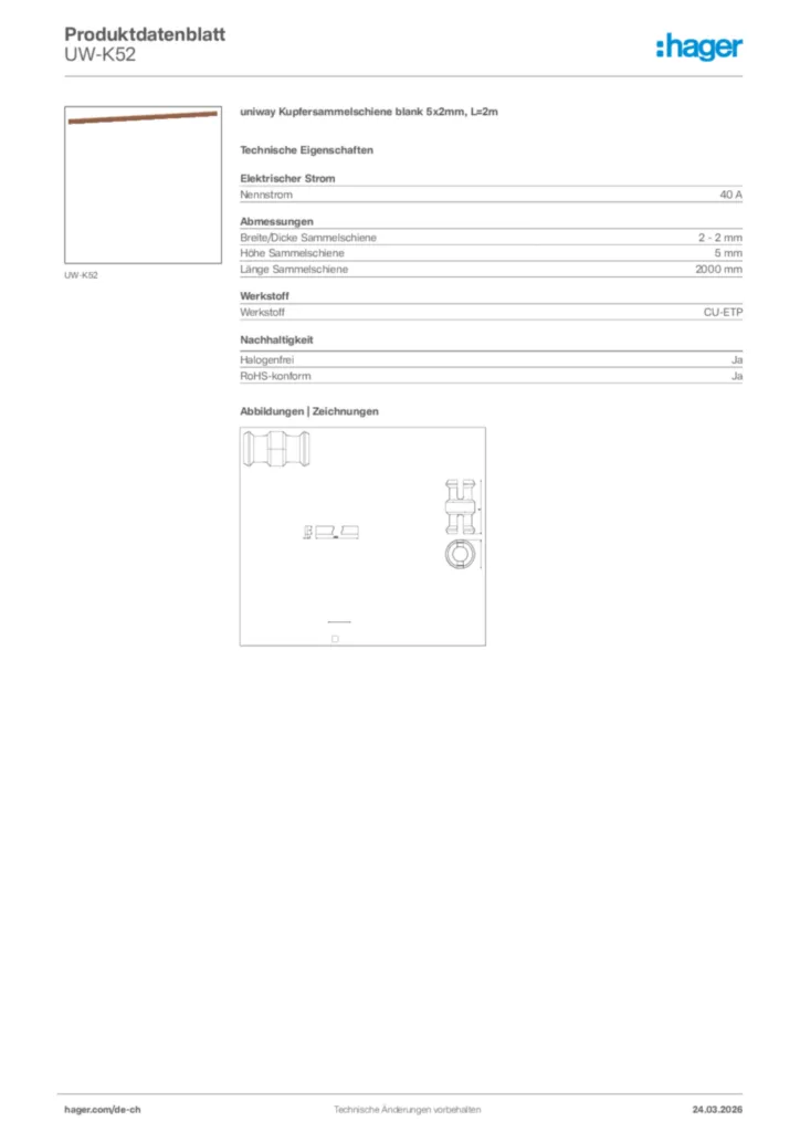 Bild Hager Produktdatenblatt UW-K52 | Hager Schweiz