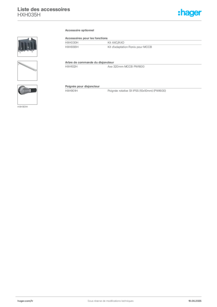 Image Hager Fiche technique du produit HXH035H | Hager France