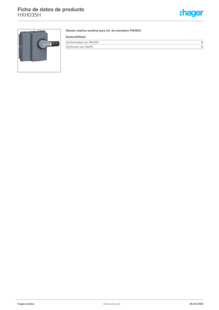 Imagen Hager Ficha de datos de producto HXH035H | Hager España