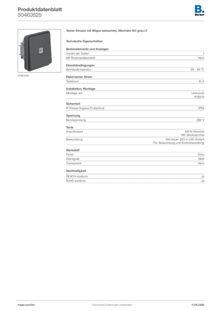 Bild Berker Produktdatenblatt 50463525 | Hager Deutschland