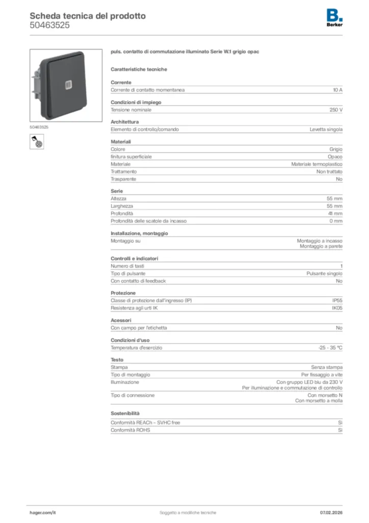 Immagine Berker Scheda tecnica del prodotto 50463525 | Hager Italia