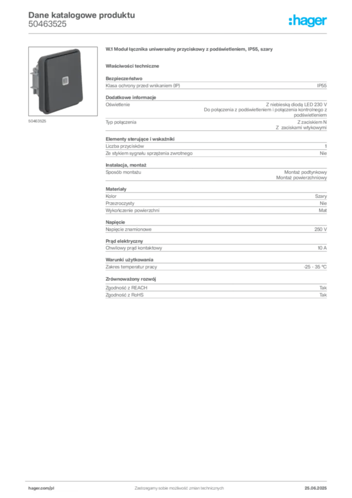 Zdjęcie Hager Dane katalogowe produktu 50463525 | Hager Polska