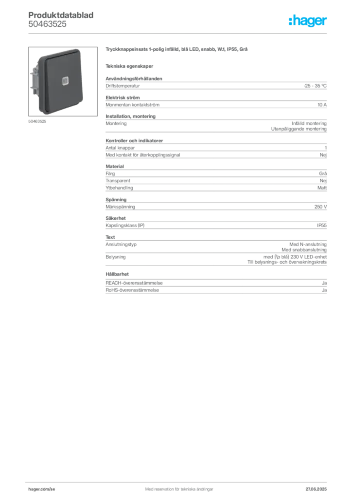 Bild Hager Produktdatablad 50463525 | Hager Sverige