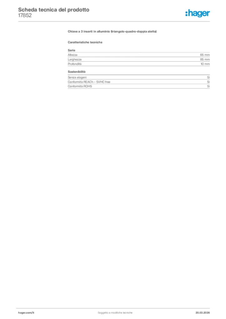 Immagine Hager Scheda tecnica del prodotto 17852 | Hager Italia