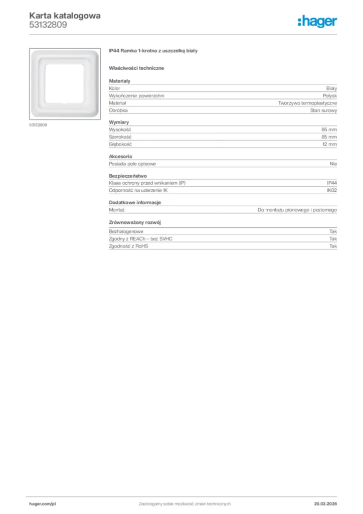 Zdjęcie Hager Karta katalogowa 53132809 | Hager Polska