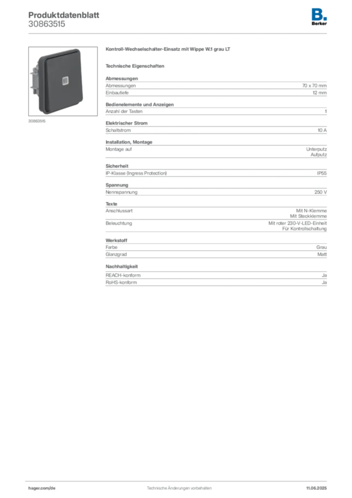 Bild Berker Produktdatenblatt 30863515 | Hager Deutschland